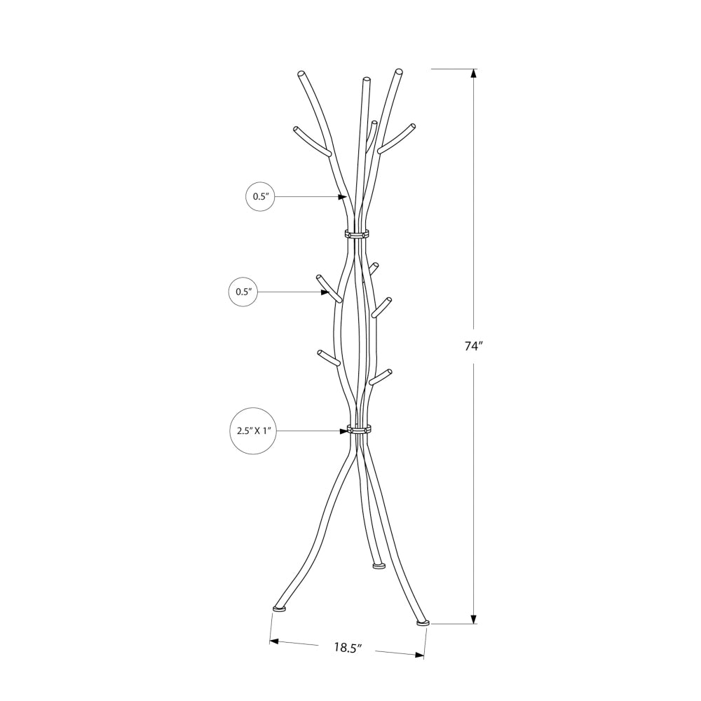 Coat Rack, Hall Tree, Free Standing, 11 Hooks, Entryway, 74"h, Bedroom, Black Metal, Contemporary, Modern