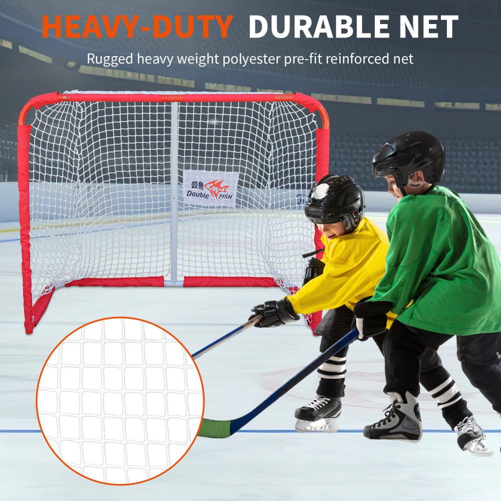 DOUBLE FISH Premium Steel Street Hockey Goal Set - 72"x48", Indoor/Outdoor, Durable & Portable with Reinforced Net And Easy Assembly