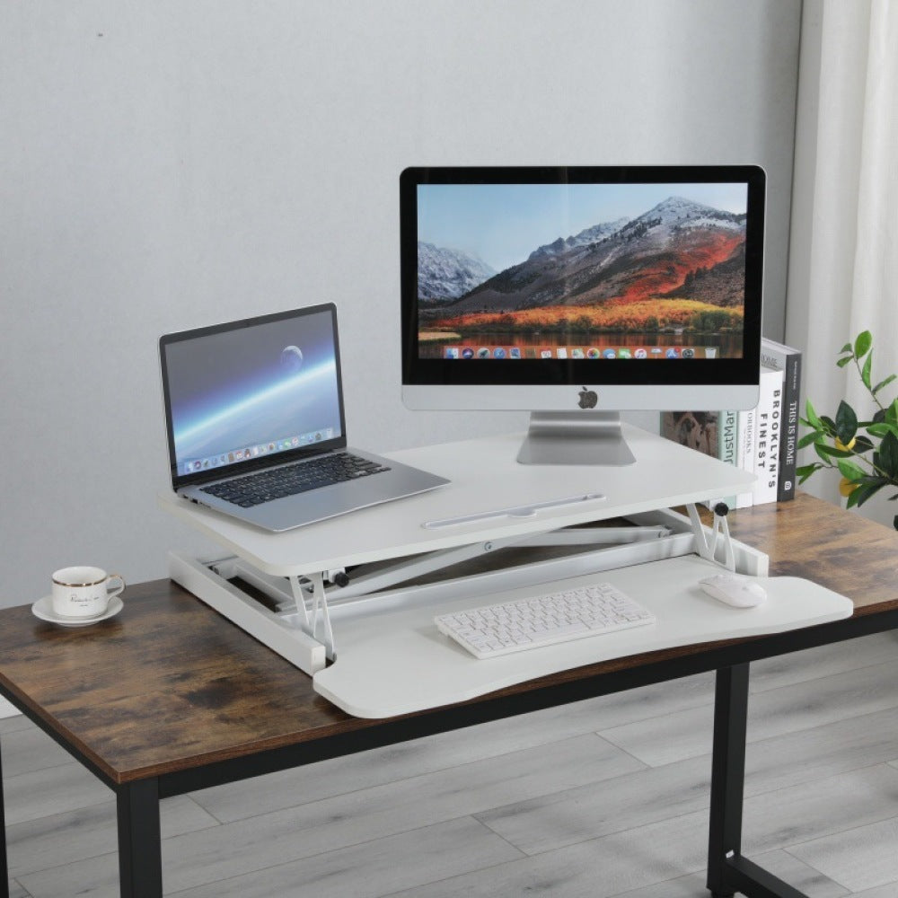 32 Inch Desk Converter, Height Adjustable Sit to Stand Riser, Dual Monitor and Laptop Workstation with Wide Keyboard Tray (BLACK) Xmas,Gift for Mother's day