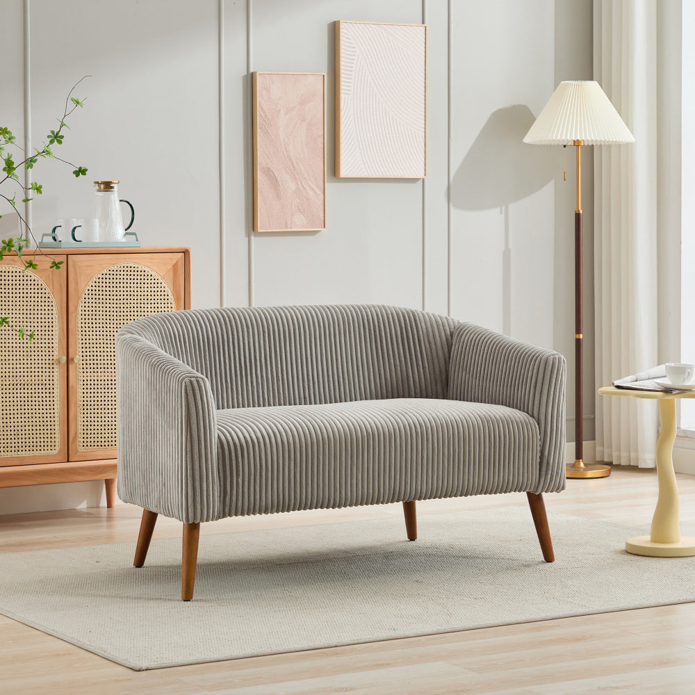 50.78" Modern Loveseat Couch Sofa, Corduroy Fabric Upholstered 2-Seat Sofa, Loveseat with Wooden Walnut Legs for Small Space Office Studio Apartment Bedroom,Gray