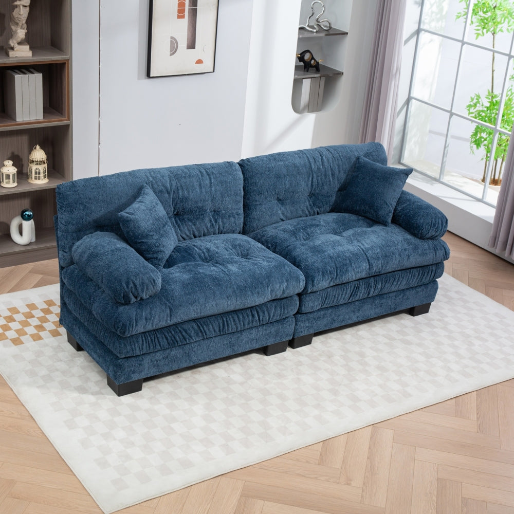 Two-seat Sectional Sofa Modular Deep Seat Sofa Couch Chenille Sofa Sleeper Comfy Upholstered Furniture for Living Room Apartment Studio Office-Khaki