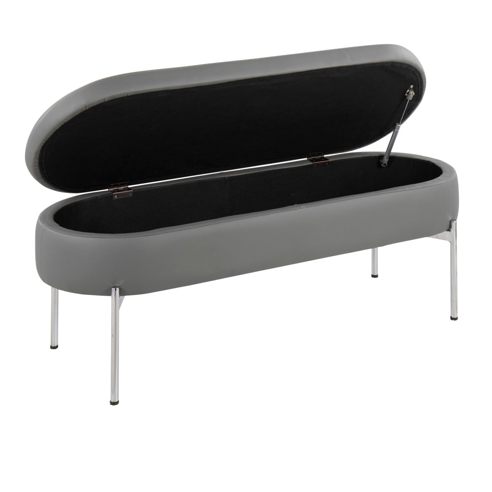 Chloe Contemporary/Glam Storage Bench in Chrome Metal and Grey Faux Leather by LumiSource
