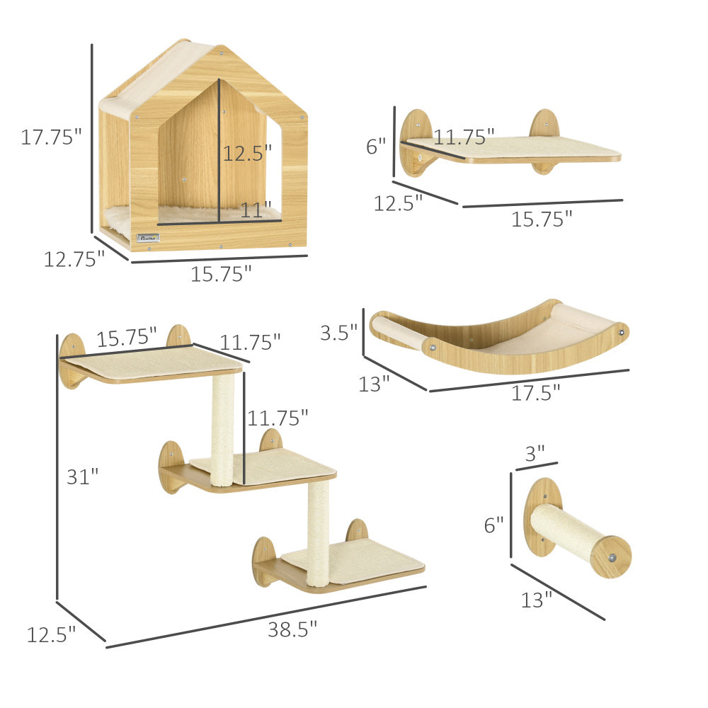PawHut Unique Cat Tree Made From Cat Shelves with 10 Levels for More Height, Wall-Mounted Cat Tree Climbing Playground with Cat Hammocks, Modern Cat Tree