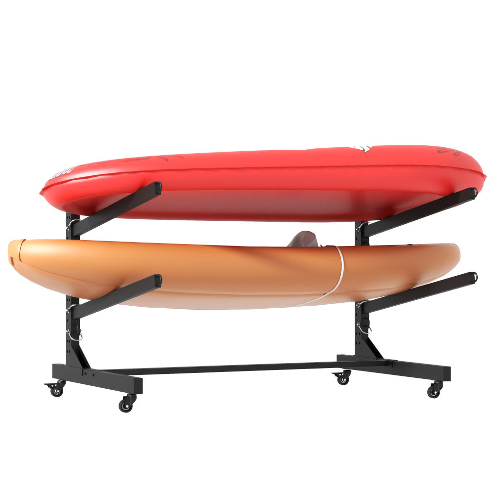 Freestanding Kayak Storage Rack – Holds 2 Kayaks, Heavy-Duty Adjustable Stand with Lockable Wheels for Kayak, Canoe, SUP & Surfboard