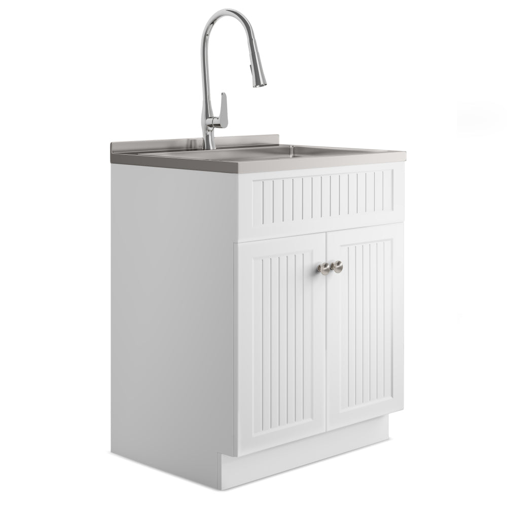 Beckham - 28" Laundry Cabinet with Faucet and Stainless Steel Sink - White