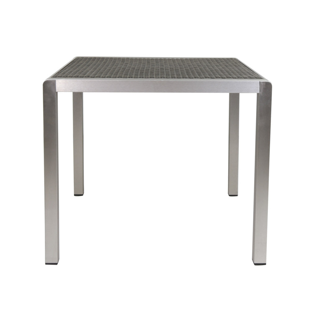 Outdoor Dining Table - Anodized Aluminum - Wicker Table Top - Square - Silver and Gray - 35"