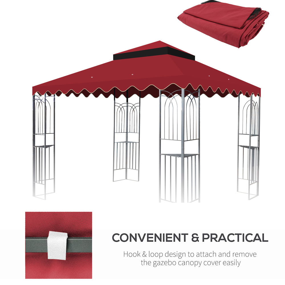 10x10 Ft Outdoor Patio Gazebo Replacement Canopy,Double Tiered Gazebo Tent Roof Top Cover Only wavy border(Frame Not Include)-Red