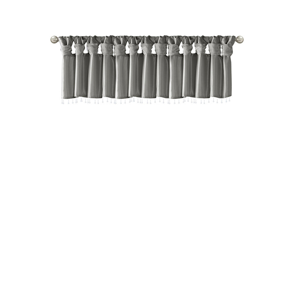 Lightweight Faux Silk Valance With Beads Charcoal 50x26"