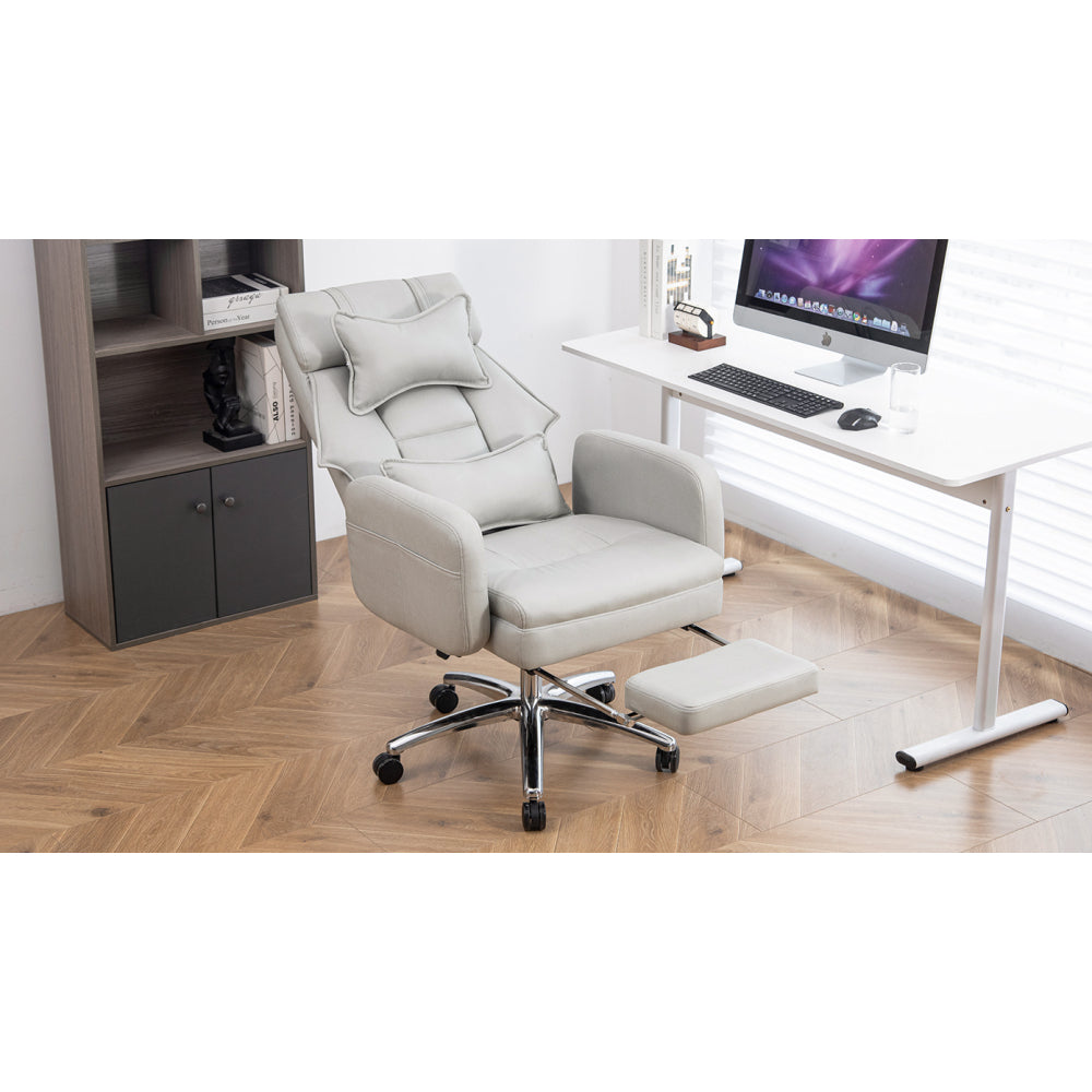 Swivel Ergonomic Office Chair, Technology Leather  High Back Office Chair with Lumbar Support Headrest, Sedentary Comfortable Boss Chair, 155° Reclining Computer Chair (Color : Grey)