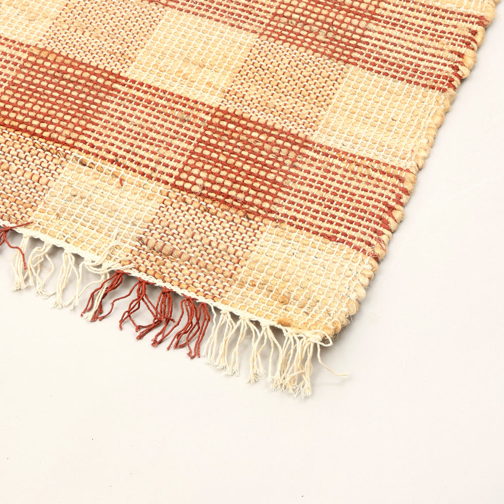 Artisan Hand Woven Jute & Cotton Brown Plaid Rug-5X7 ft
