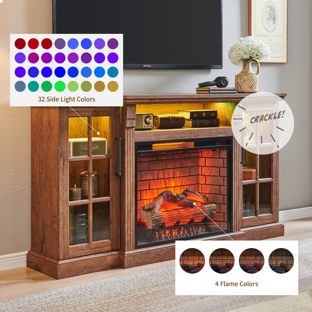 65" Fireplace TV Stand for TVs up to 75",with 28" Electric Fireplace and LED Light