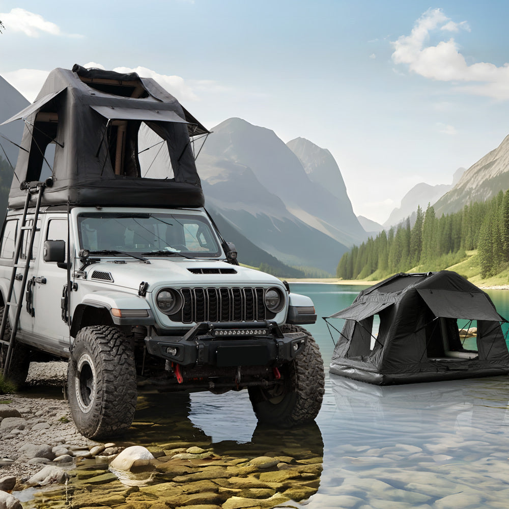 Portable Amphibious Inflatable Tent For Camping Foldable Offroad Roof Top Tent Floating Tent (With Ladder, Black)
