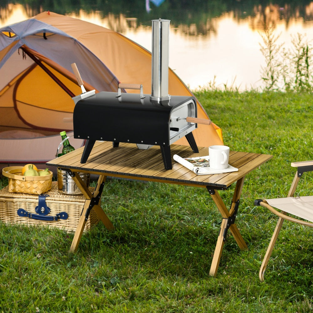 Outsunny Outdoor Pizza Oven with 12" Rotating Stone, Peel and Cover, Portable Pellet Wood Fired Pizza Maker with Foldable Legs, Stainless Steel Pizza Grill for Outside, Backyard, Outdoor Kitchen