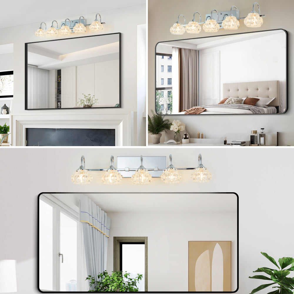 29" Nickel Finish Vintage Crystal Vanity Light - Elegant 5-Light Bathroom Mirror Fixture with Clear Glass Shades (No Bulbs)
