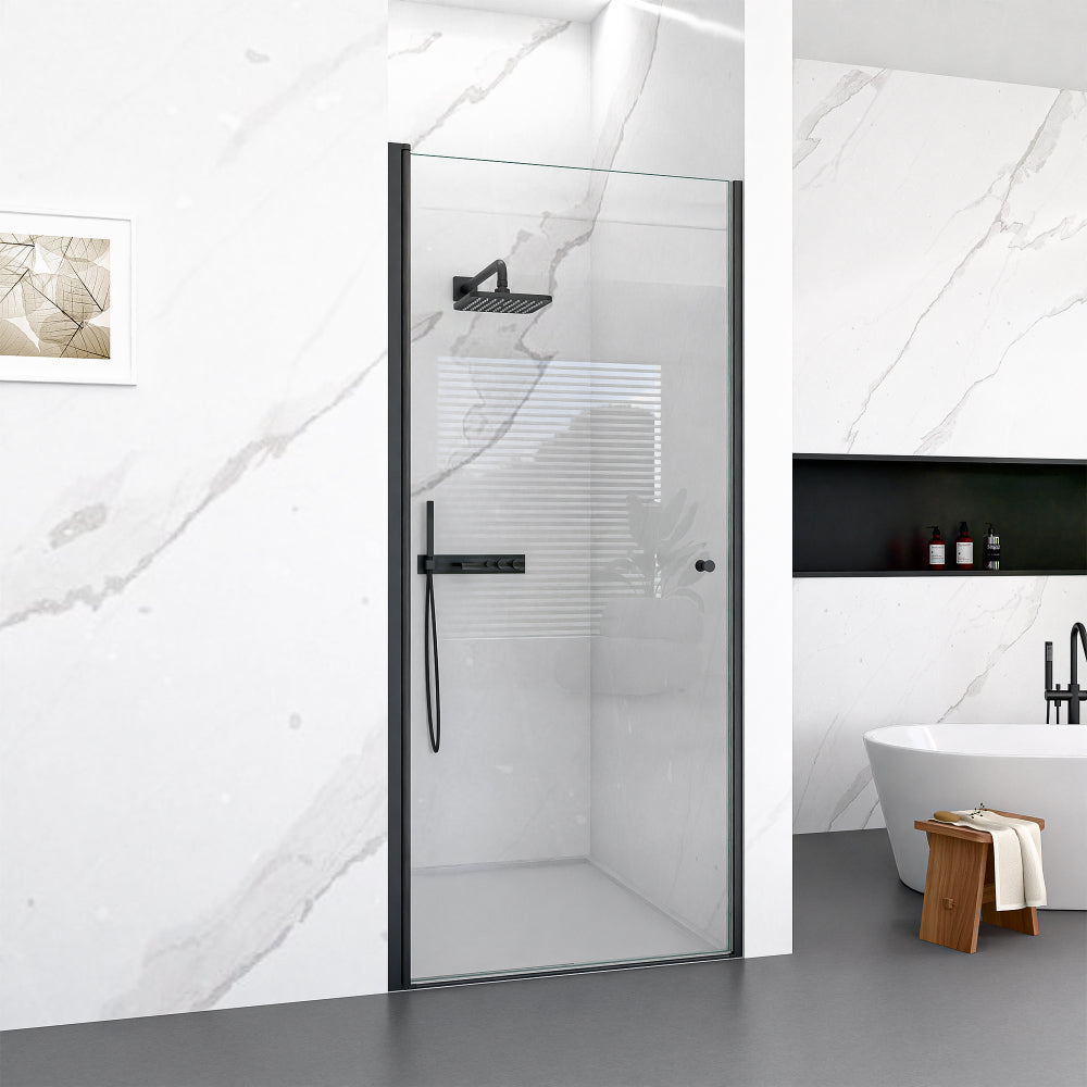 24" W x 72" H Semi-Frameless Circular Pivot Shower Door in Matte Black  With 1/4" (6mm) Thick SGCC Tempered Glass