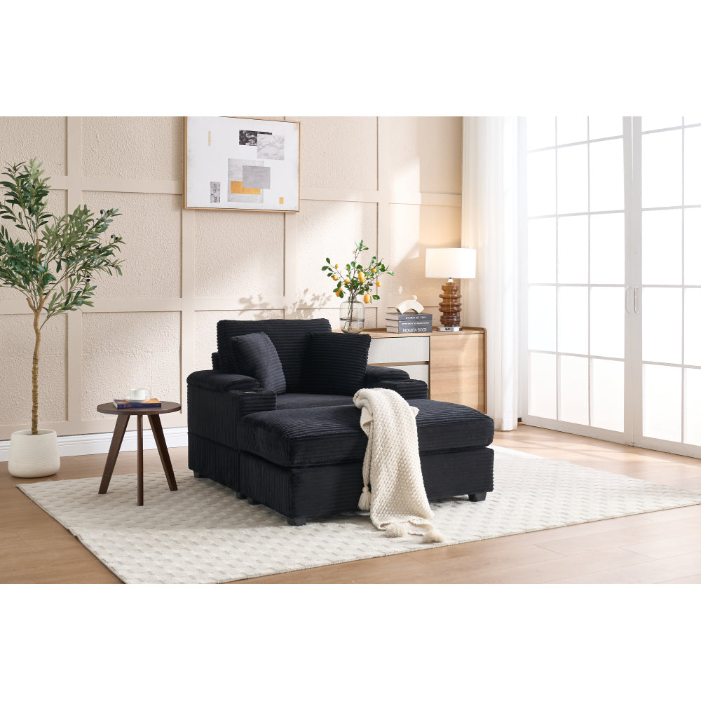[VIDEO/New]Corduroy Upholstered Chaise Lounge Sofa with Handrail storage ,Movable ottoman,Cupholders,Detachable Cushions Deep Seat for Living Room Office,3 colour