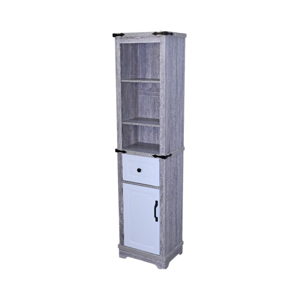 Narrow cabinet,Bathroom Storage Cabinet, Farmhouse Storage Cabinet with Adjustable Shelves & Storage Drawer, Tall Linen Tower for Bathroom, Living Room, Grey+white color