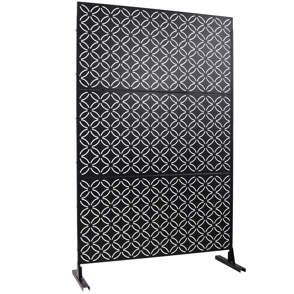 Outdoor & Indoor Privacy Screen Metal Privacy Screen 76" H×48" W, Freestanding Decorative Privacy Screen for Deck Balcony Patio, Privacy Fence Panels for Outside Lawn Garden PS107 BLACK