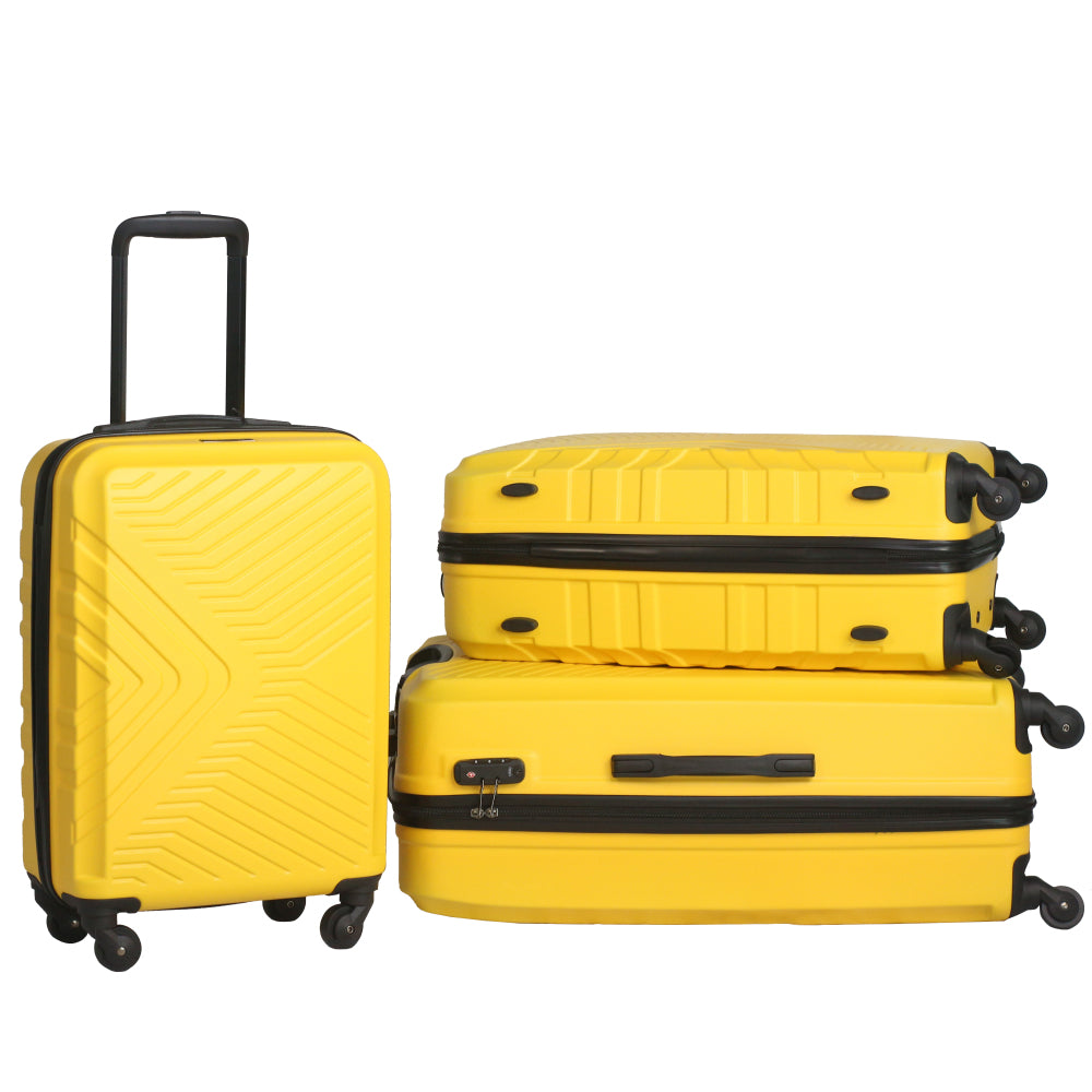 3 Piece Luggage Sets ABS Lightweight Suitcase with Two Hooks, Spinner Wheels, TSA Lock, (20/24/28), Yellow