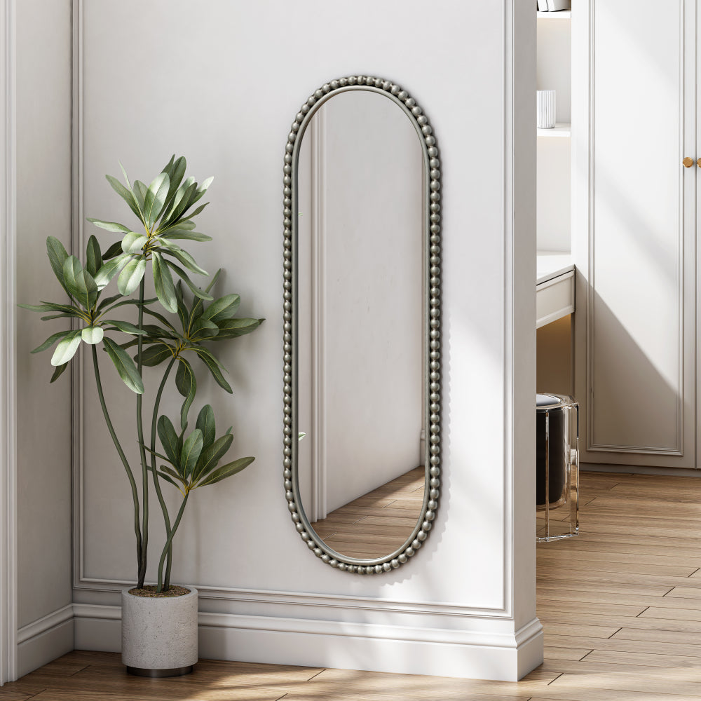 Iron Art Oval Retro Mirror, Antique Effect,Wall Hanging,Suitable For Living Room,Bedroom, Entrance (Silver)