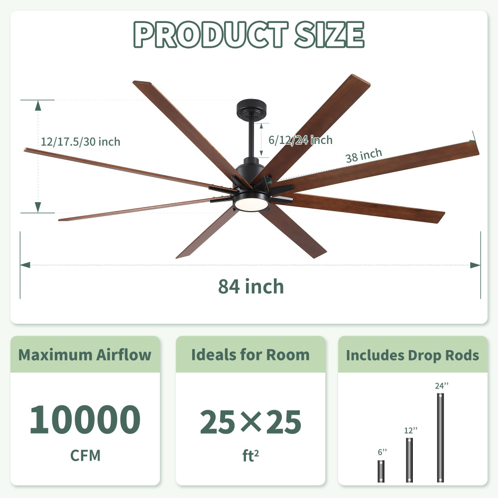 84" Black Lowe Profile Ceiling Fan with Light