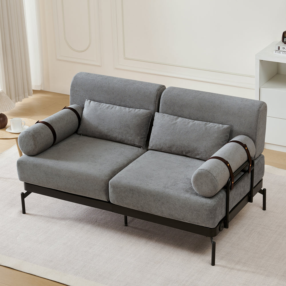 Modern Loveseat Sofa 59" Sofa Couch 2-Seater Sofa with Flexible USB Ports , Unique Cylindrical Armrests for Living Room, Beige