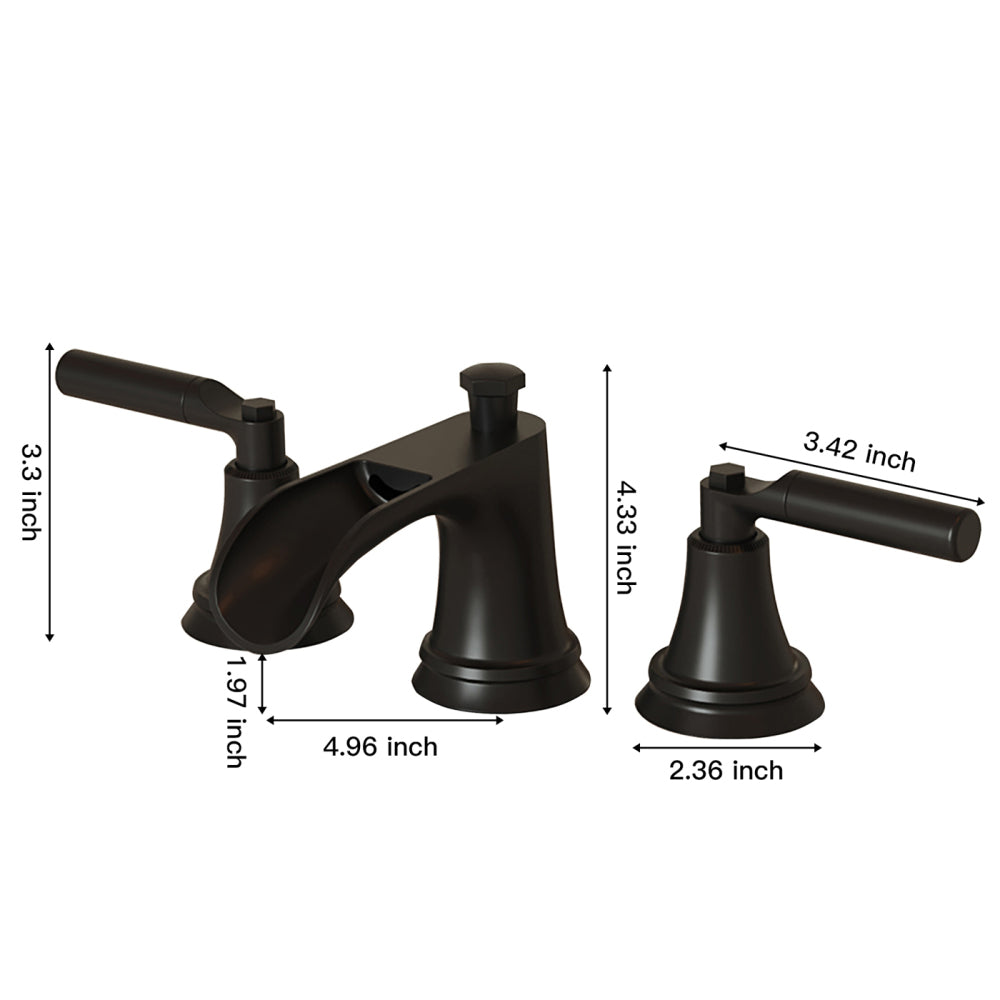 Matte Black Widespread Waterfall Bathroom Faucet with Pop-Up Drain