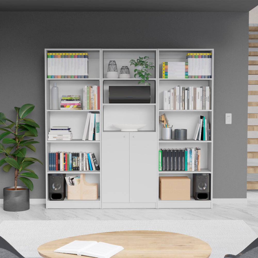 Dupree 3 Piece Home Bookcase set, 67" Wide with 14 Shelves ,  Living Room Set Set  White