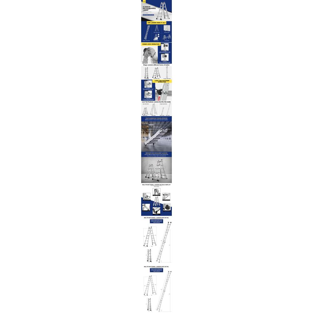 Aluminum Multi-Position Ladder with Wheels, 300 lbs Weight Rating, 22 FT