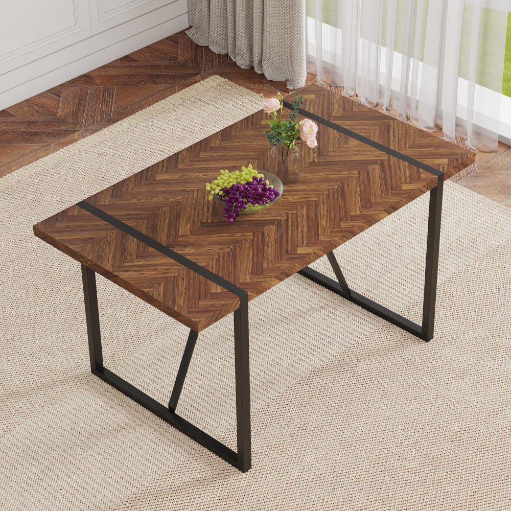 Rustic Industrial Rectangular Wood Dining Table For 4-6 Person, With 1.5" Thick Engineered Wood color Tabletop and Black Metal Legs,Desk For Kitchen Dining Living Room, 55.1" x 31.4"x 29.9"1529W115172