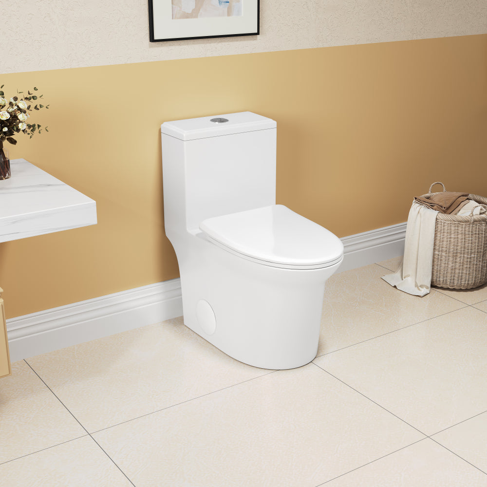 1.1/1.6 GPF Elongated Comfort Height Floor Mounted One-Piece Toilet ,  CUPC Certified, WaterSense Cetified, Ceramic, White Color, Soft Close Seat