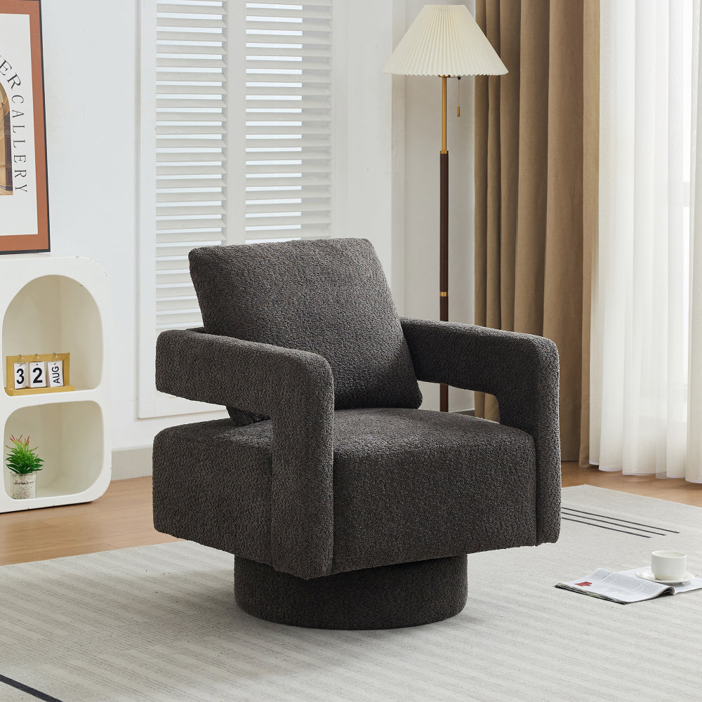 29.13" W Square Swivel Accent Chair, Modern Rotating Arm Chair with Open Back,360 Degree Rotation, Lounge Club Chair with Removable Back Cushion for Living Room, Hotel, Bed Room,Charcoal