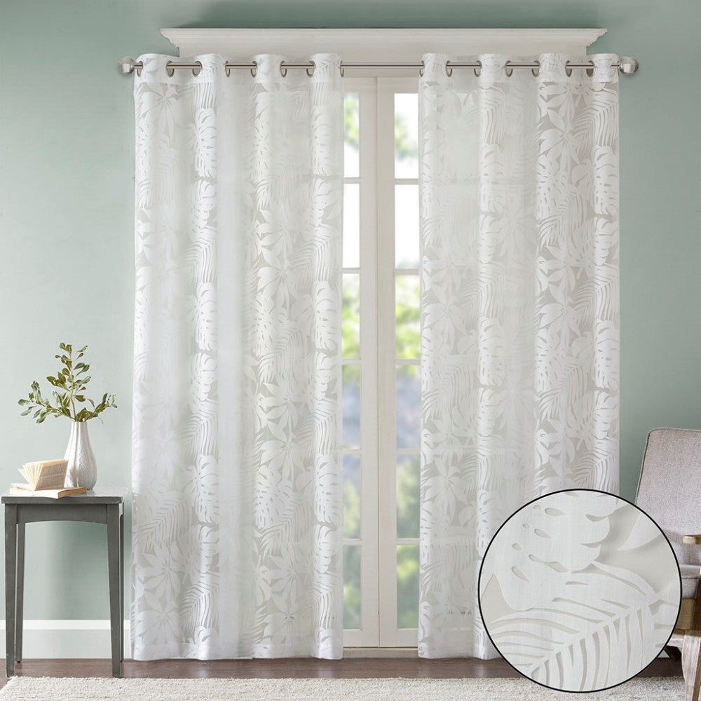 Palm Leaf Burnout Window Sheer White 50x95"