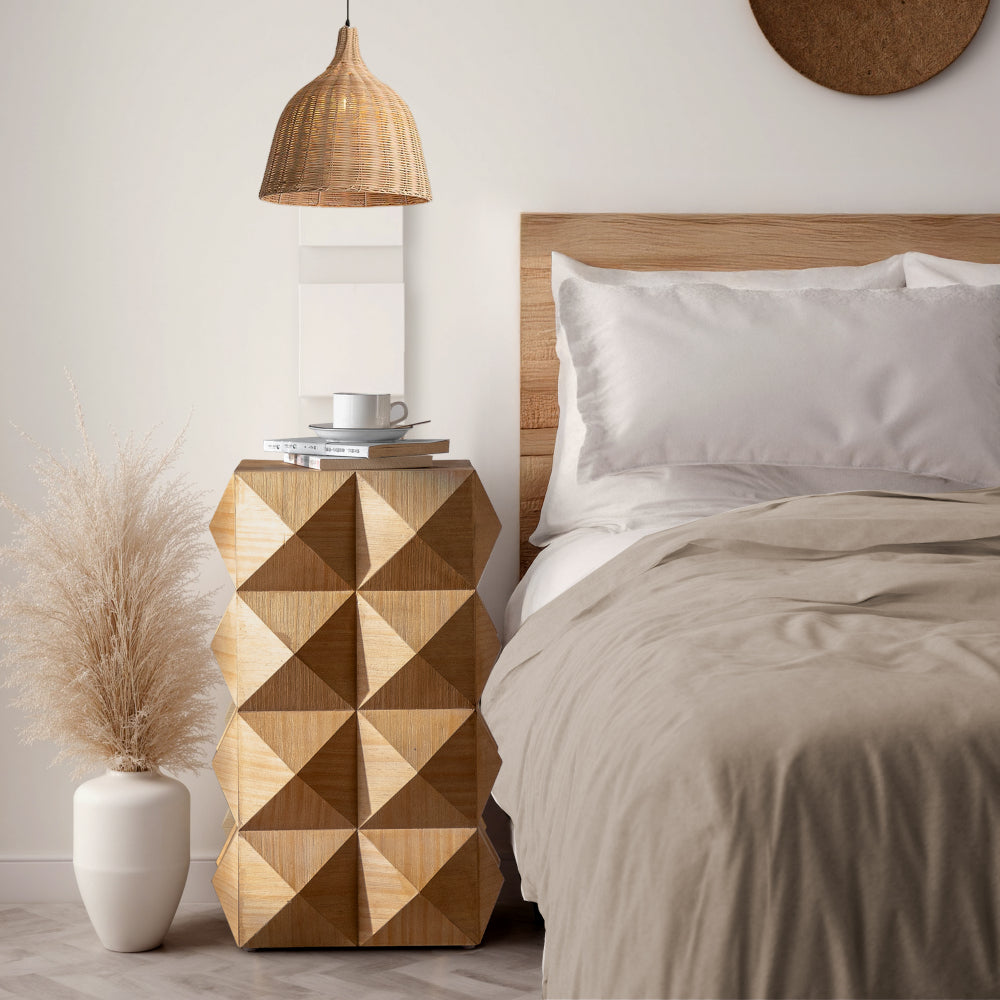 23.62"Height Three-dimensional Embossed  Pattern Design Retro Side Table,Retro Wooden Nightstand