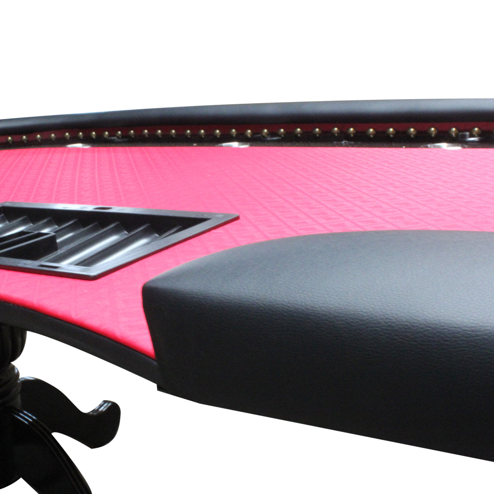 96" Poker Table for 10 Players Casino Game Texas Hold'em Premium Oval with Round Stud Rivet Decorate Waterproof Cloth Chip Tray Cup Holders Red