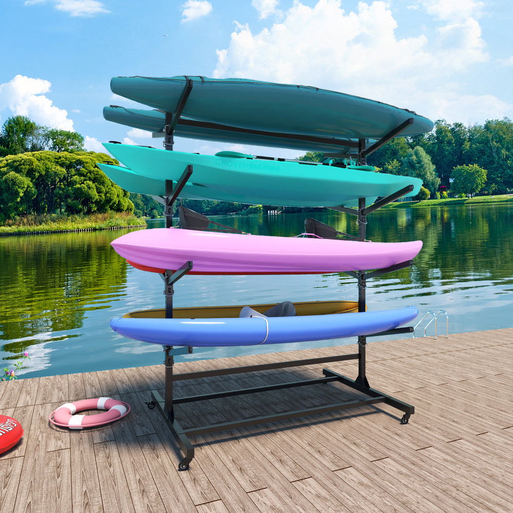 82"H Kayak Storage Rack, Heavy Duty Freestanding Kayak Storage Rack – Adjustable 8 Kayak Stand with Wheels for Garage, Indoor & Outdoor Use, 58"D*45.9"W*82.3"H