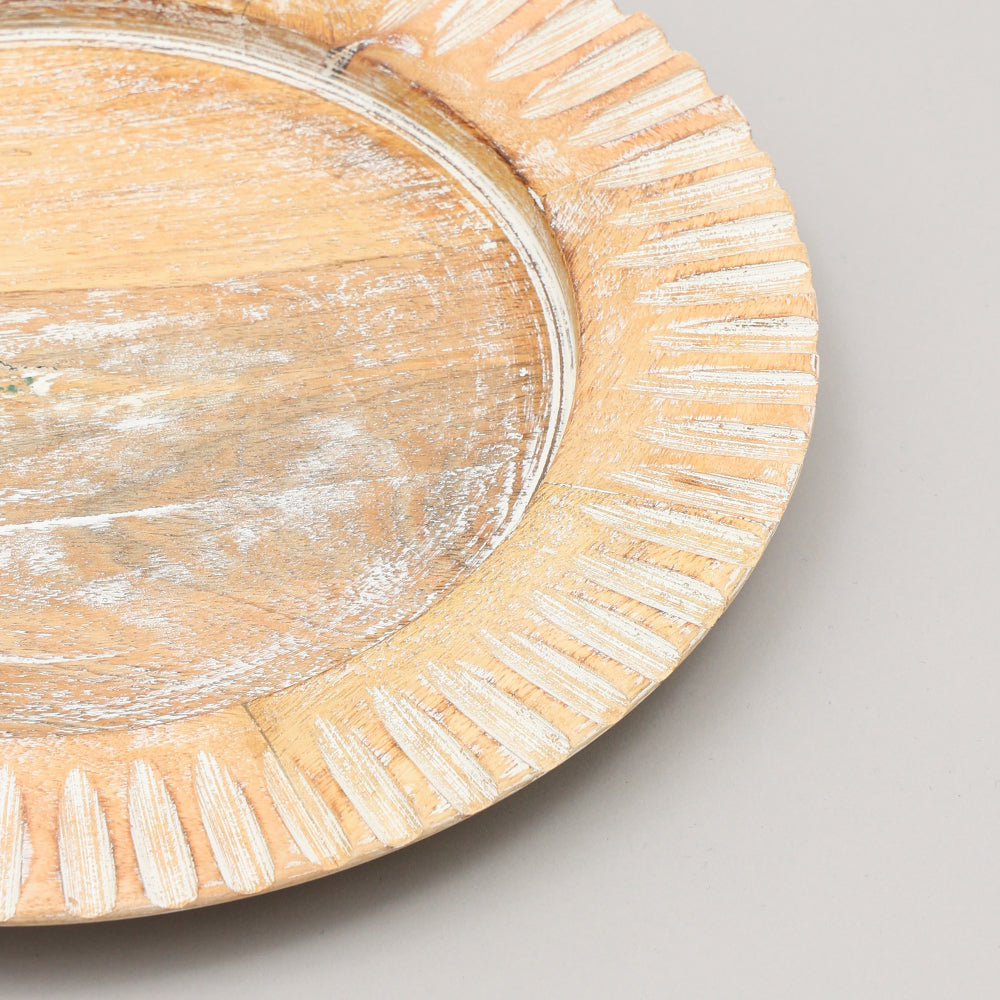 Handcrafted 13" Wood White Charger Plate| Wooden Dinning Placemat|Artisan Wood Tableware