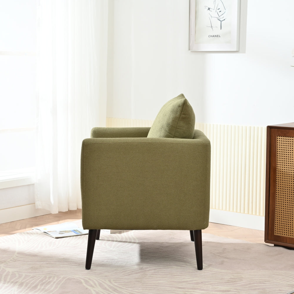 Modern Fabric Accent Chair, Upholstered Armchair for Living Room ,Mid Century Fabric Lounge Chair w/ Pillow, Comfortable Reading Chair with Wood Legs for Living Room, Bedroom,Reception Room (Olive)