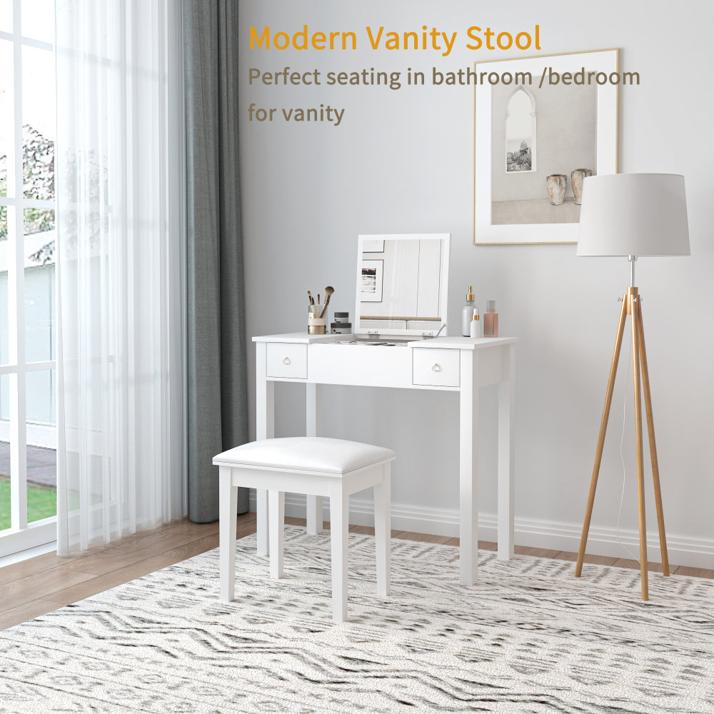 Vanity Stool Makeup Bench Dressing Stool with Cushion and Solid Legs,White