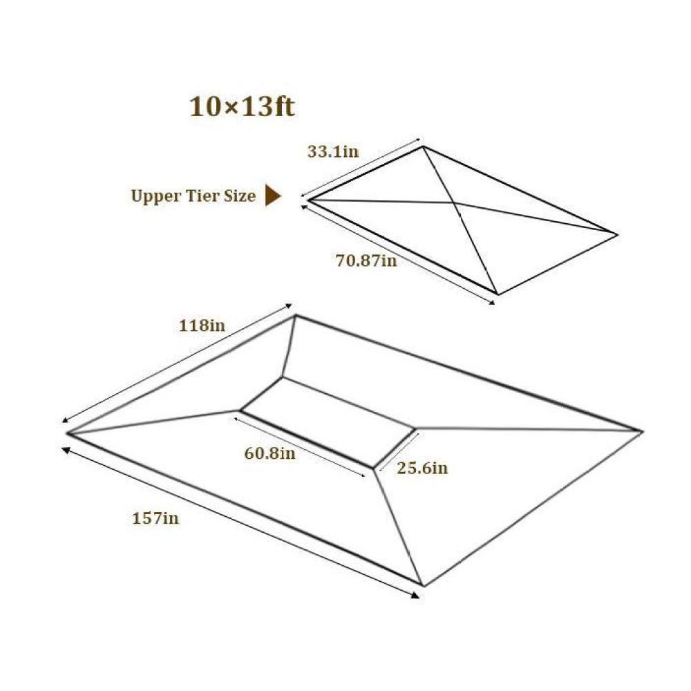 13x10 Ft Patio Double Roof Gazebo Replacement Canopy Top Fabric,Brown