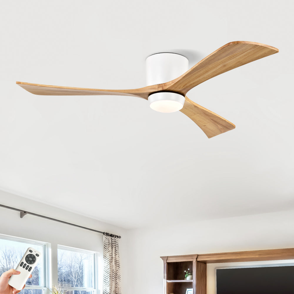 52"  Ceiling Fan with Lights Remote Control,Quiet DC Motor 3 Blade Ceiling Fans 6 Speed Levels,Reversible Ceiling Fan,  for Patio Living Room, Bedroom, Office,Indoor.(White +Natural)