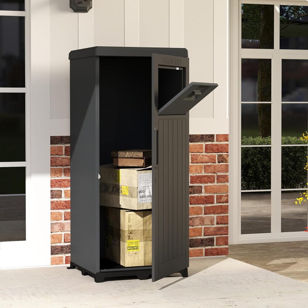 Package Delivery Box for Outside, Large Parcel Drop Box with Lockable Secure, Waterproof Resin Storage Anti-Theft Outdoor Package Delivery for Porch, Curbside, House