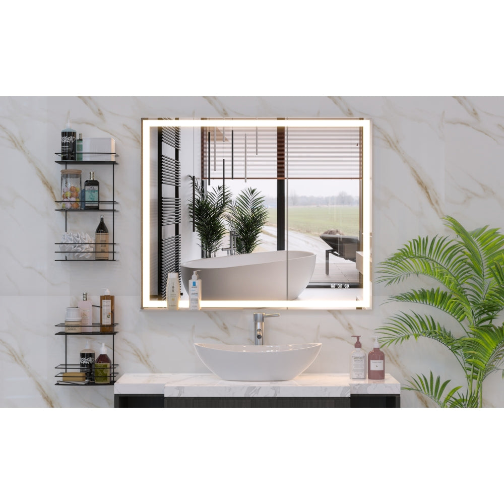 30x36 inch LED Bathroom Vanity Mirror Wall Mounted Adjustable White/Warm/Natural Lights Anti-Fog Touch Switch with Memory Modern Smart Large Bathroom Mirrors