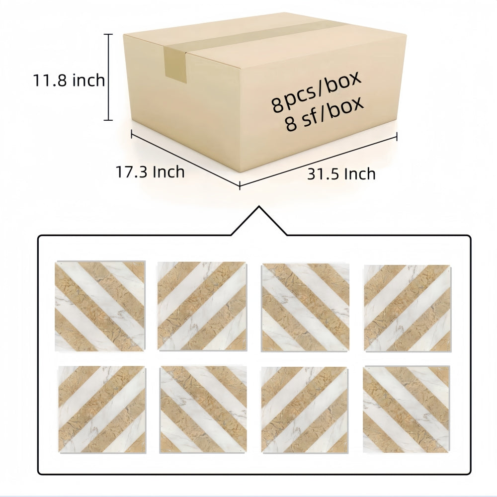 12*12 Waterjet marble,White Gold 2 color, natural marble, for floor and wall, polished marble tile, natural stone, genuine marble, real marble, 1 box 8 pcs