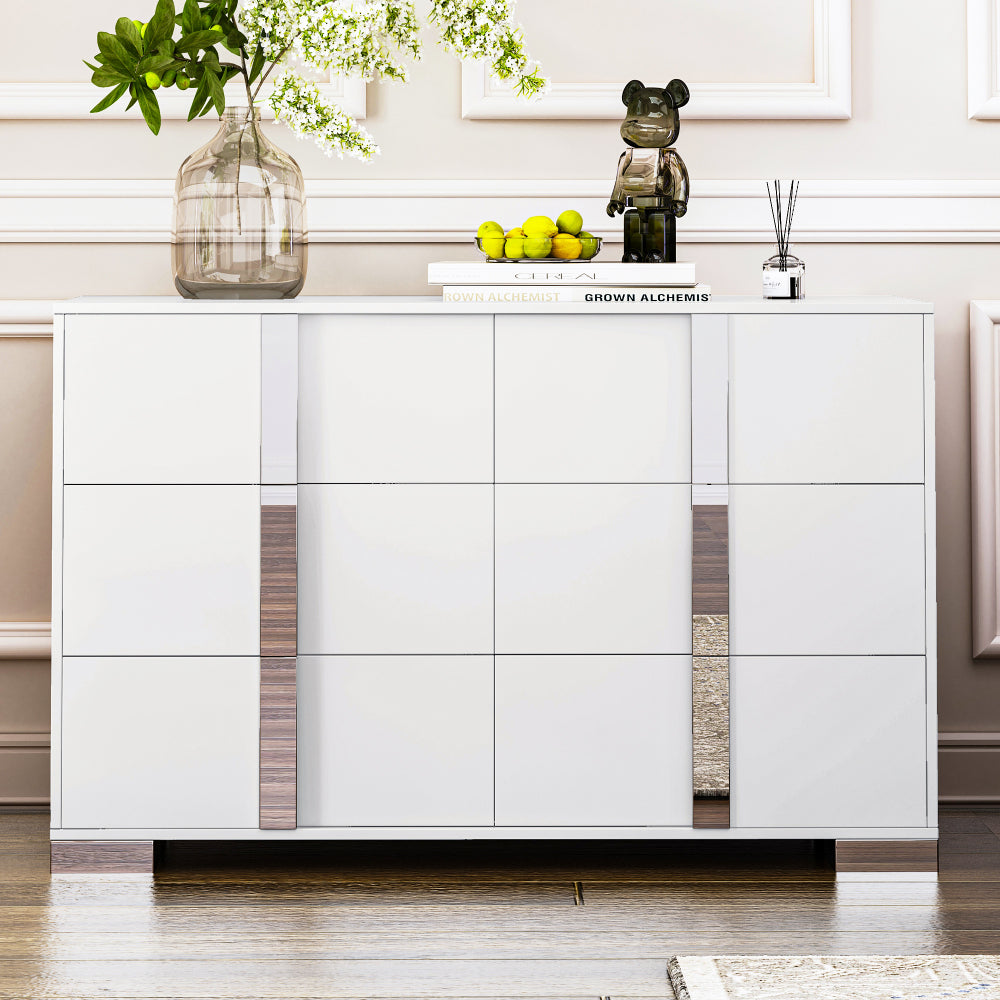 Elegant Nightstand with Metal Handle,Mirrored Bedside Table with 2 Drawers for Bedroom,Living Room,Grey