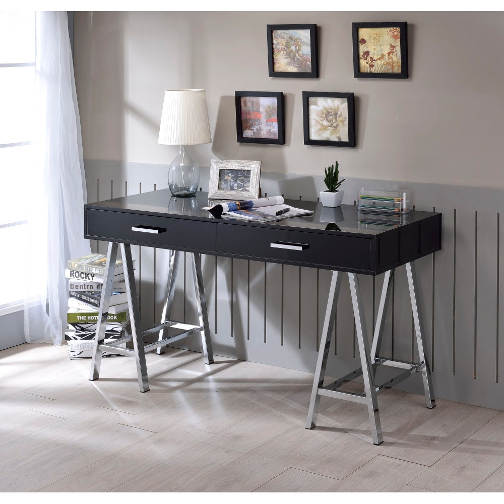 Coleen White & Gold Finish Vanity Desk W/Mirror & Jewelry Tray