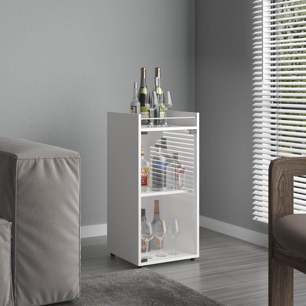 Bar Cabinet, 1 Glass Door, 3 Shelves, White