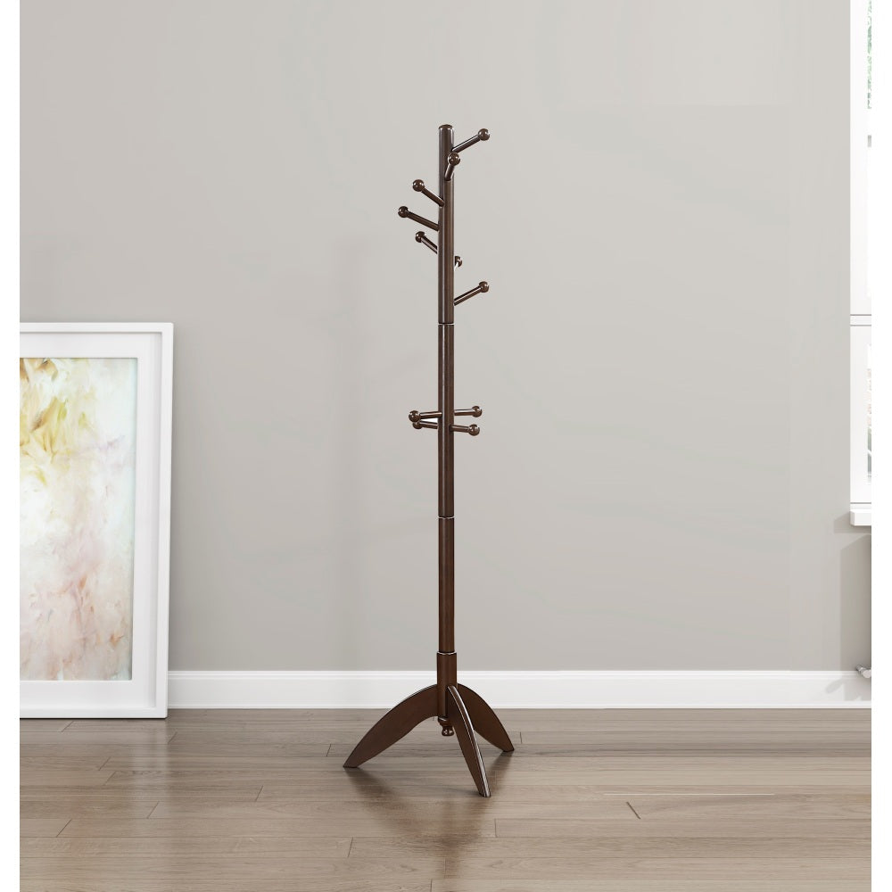 Dark Brown Finish Classic Coat Rack Solid Wood, 10 Hooks Coat Hanger Stand Entryway Home Furniture 1pc