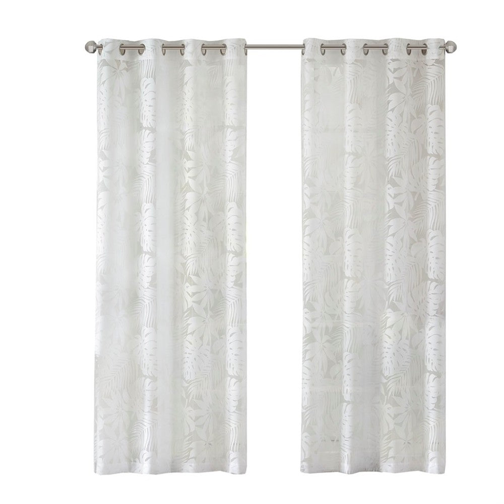 Palm Leaf Burnout Window Sheer White 50x95"