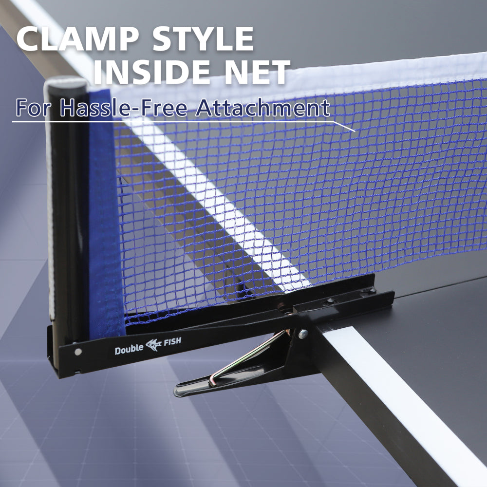 DOUBLE FISH 9 Ft MidSize Table Tennis Table Foldable And Portable Ping Pong Table Set For Indoor Games With Net 2 Table Tennis Paddles And 3 Balls